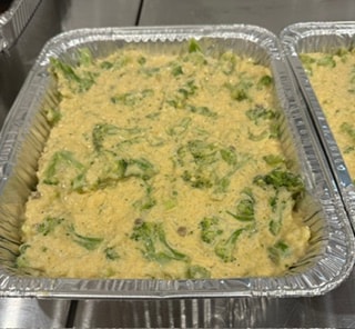 Broccoli and cheese casserole in a baking dish